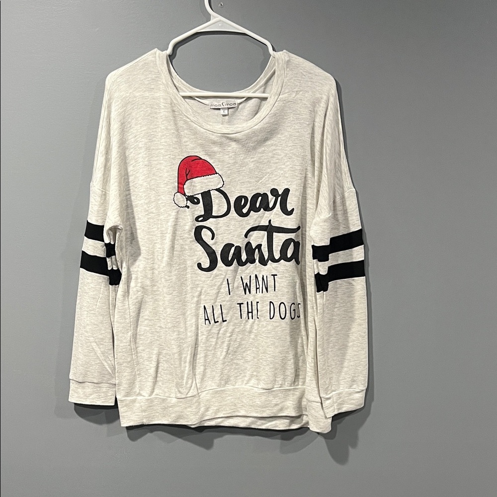 MOA MOA Cream Sweater with Black Stripes and Red Santa Hat